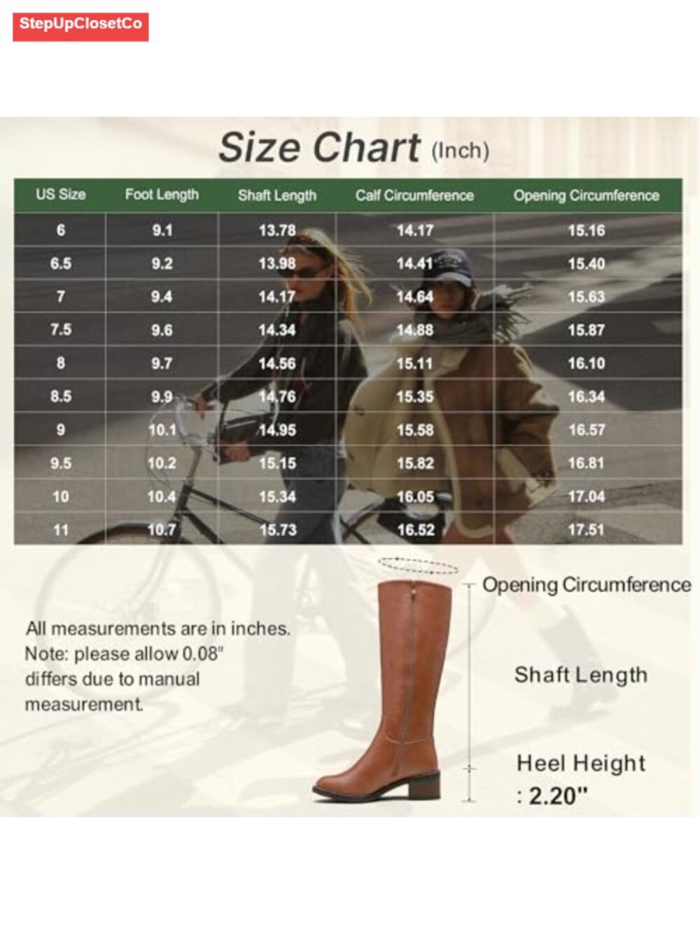 Women's Knee High Faux Leather Boots Memory Foam Block Heel Equestrian - Picture 5 of 6